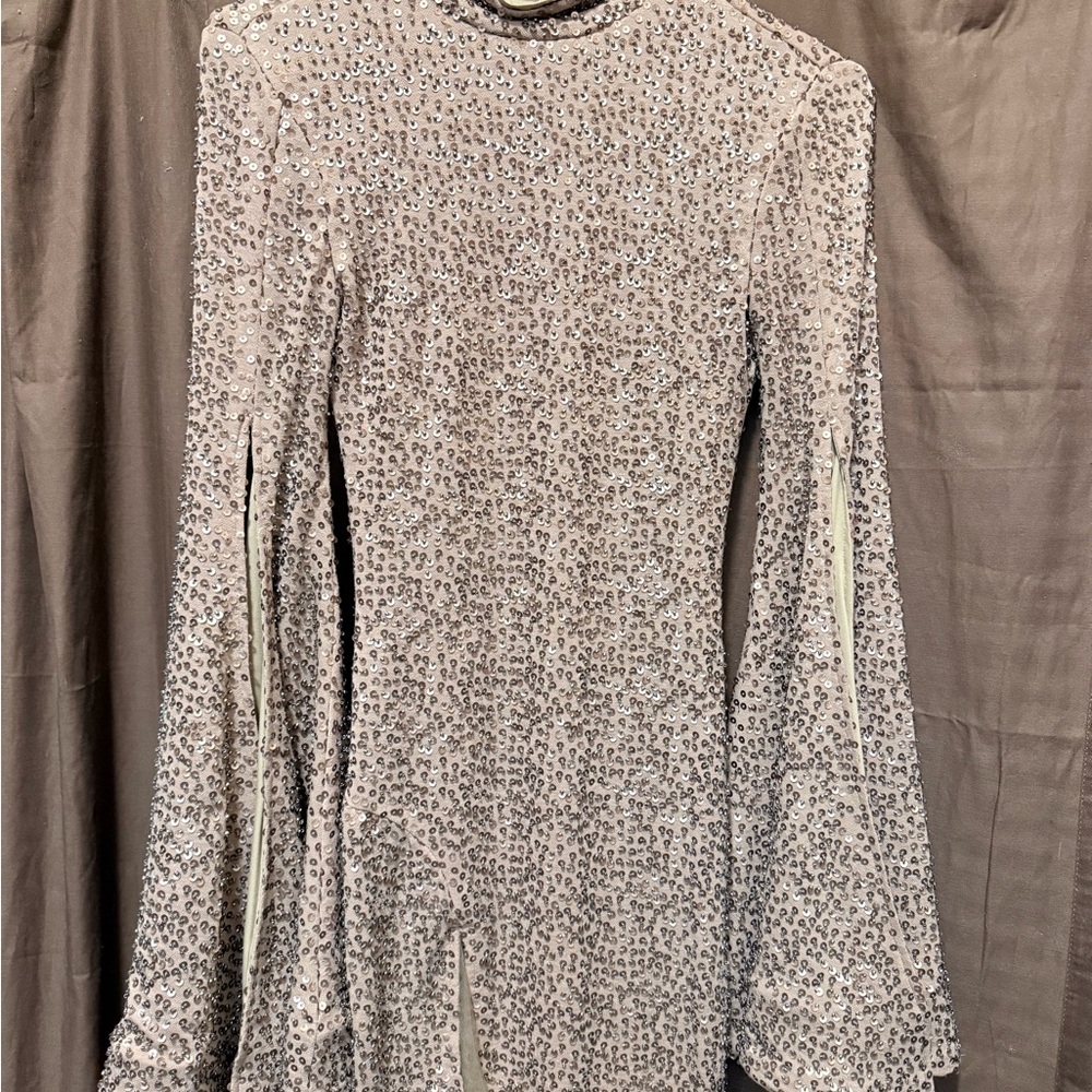 Michael Costello Glittering gold/bronze Long Sleeve Dress